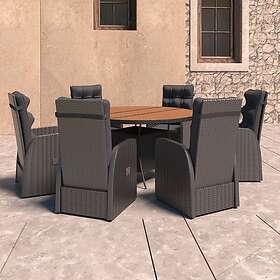 vidaXL Matgrupp för trädgården med dynor 7 delar konstrotting svart 3059355