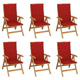 vidaXL Justerbara trädgårdsstolar med dyna 6 st massiv teak 3072666