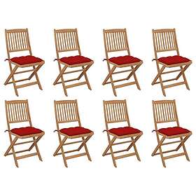 vidaXL Hopfällbara trädgårdsstolar med dynor 8 st massivt akaciaträ 3075134