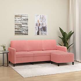 vidaXL 3-sitssoffa med fotpall rosa 180 cm sammet 3153570