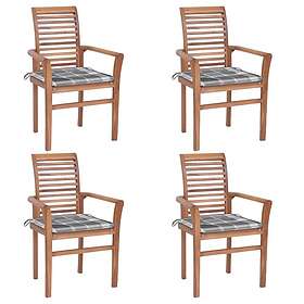 vidaXL Matstolar med dynor grått rutmönster 4 st massiv teak 3062636
