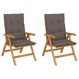 vidaXL Trädgårdsstolar 2 st med taupe dynor massiv teak 3062339