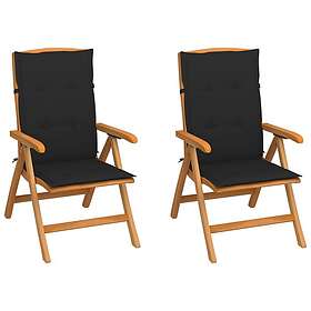 vidaXL Trädgårdsstolar 2 st med svarta dynor massiv teak 3062323