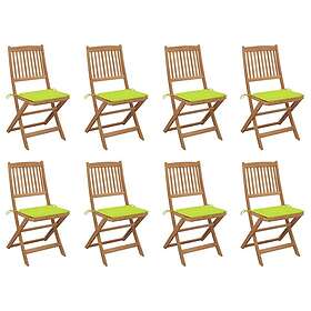 vidaXL Hopfällbara trädgårdsstolar med dynor 8 st massivt akaciaträ 3075124