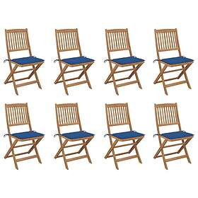 vidaXL Hopfällbara trädgårdsstolar med dynor 8 st massivt akaciaträ 3075123