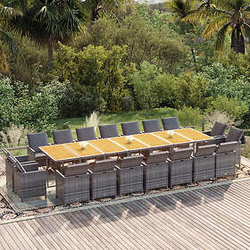 vidaXL Matgrupp för trädgården med dynor 19 delar konstrotting grå 3095660