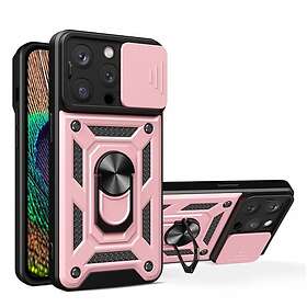 JollyFX Hybrid Armor Camshield case with stand and camera cover for iPhone 15 Pro Rosa