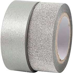 Silver Tejp Washi Bredd 15 mm 2 Rullar