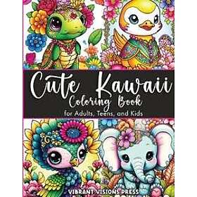 Coloring Book Cute Kawaii for Adults, Teens, and Kids-Adorned with Jewelry and Floral Designs-Cat, Dog, Duck, Fairy, Elephant, Giraffe, Cow,