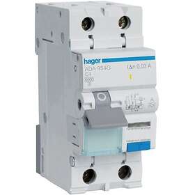 Hager Kombinasjonsbryter Strømbryter/HPFI C 4A 1P+N, 30 mA, ADA954G