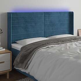 vidaXL Sänggavel LED mörkblå 183x16x118/128 cm sammet 3124252