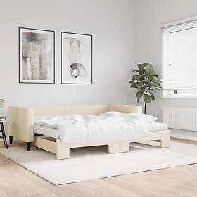 vidaXL Dagbädd utdragbar med madrasser gräddvit 90x200 cm tyg 3196600