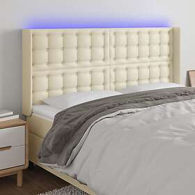 vidaXL Sengegavl LED gräddvit 163x16x118/128 cm konstläder 3124146