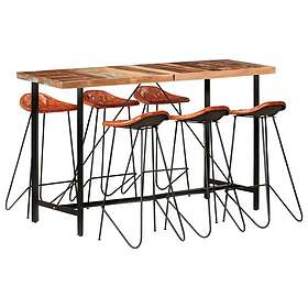 vidaXL Barmöbler 7 delar massivt återvunnet trä och äkta läder 278768