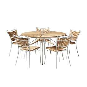 Ellen Ø130 Trädgårdsmöbelset Med 5 Chairs Teak Vit