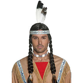 Indian Peruk med Flätor och Fjädrar