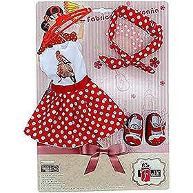 Folk Artesanía Sintra, Simona Dockklänning, Polka, Röd Färg (V422-07)