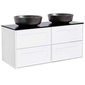 Alterna Tvättställsskåp Gabriella Dubbelt med Bänkskiva Kvartskomposit och Runt 120Vitm Bs Sv+2Ts Rund Sv 8914534