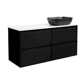 Alterna Tvättställsskåp Luxor 120 med Bänkskiva Kvartskomposit och Rektangulärt Sv. Bs Vit+Ts Sv 8914636