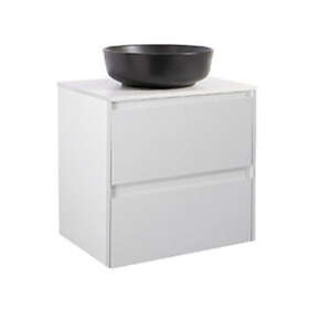 Alterna Tvättställsskåp Luxor med Bänkskiva Kvartskomposit och Runt 60 Grå Bs Vit+Ts Rund Sv 8914562