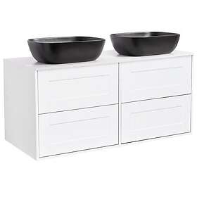 Alterna Tvättställsskåp Gabriella Dubbelt med Bänkskiva Kvartskomposit och Rektangulärt 120Vitm Bs Vit+2Ts Sv 8914532