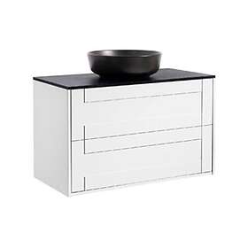 Alterna Tvättställsskåp Gabriella med Bänkskiva Kvartskomposit och Runt 90Vitm Bs Sv+Ts Rund Sv 8914502