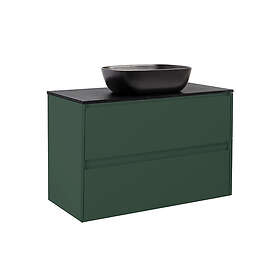 Alterna Tvättställsskåp Luxor med Bänkskiva Kvartskomposit och Rektangulärt 90 SKOGSGRÖN,SVART Skiva,Rekt SVART Matt handfat 46X33 8912061