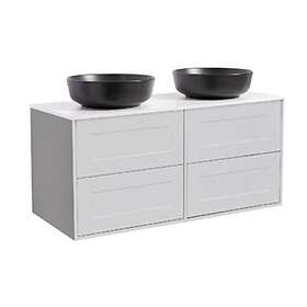 Alterna Tvättställsskåp Gabriella Dubbelt med Bänkskiva Kvartskomposit och Runt 120Grå Bs Vit+2Ts Rund Sv 8914538