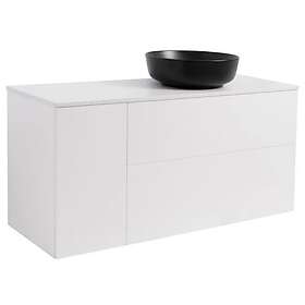 Alterna Tvättställsskåp Isella Tvättkorg med Bänkskiva Kvartskomposit och Runt Is 90+30Vitm Bs Vit+Ts Rund Sv 8914706