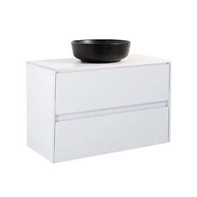 Alterna Tvättställsskåp Luxor med Bänkskiva Kvartskomposit och Runt 90Vitm Bs Vit+Ts Rund Sv 8914586