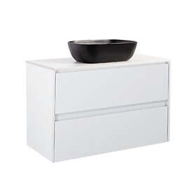 Alterna Tvättställsskåp Luxor med Bänkskiva Kvartskomposit och Rektangulärt 90Vitm Bs Vit+Ts Sv 8914588