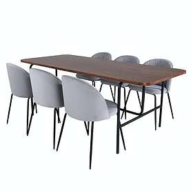 Venture Home Matgrupp Chicago med 6 Wrigley Stolar Uno Dining Table Black Walnut Veneer+Wrinkles Cha GR22154