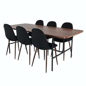 Venture Home Matgrupp Chicago Valnöt med 6 Pobbie Stolar Uno Dining Table Black Walnut Veneer+Polar Chair GR22147