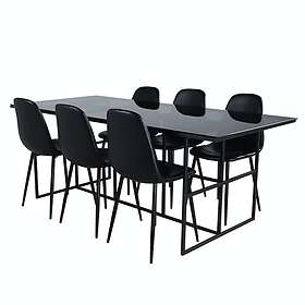 Venture Home Matgrupp Lund med 6 Pobbie Stolar Leif Dining Table Black smoked Glass+Polar GR22140