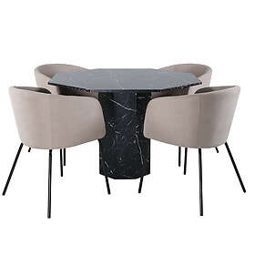 Venture Home Matgrupp Monte Carlo med 4 Bergen Stolar Marbs Round Dining Table Black Glass Marble+Berit GR22124