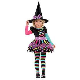 Amscan Barndräkt färgglad häxa, klänning, häxhatt, strumpbyxor, änk, trollkarl, temafest, karneval, halloween, svart, 3 till 4 år