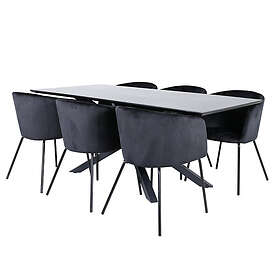 Venture Home Matgrupp med Piata Matbord och 6 Bergen Matstolar i Sammet Piazza Dining Table Black Veneer+Berit Chair Bl GR22524
