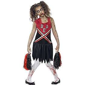 Smiffys Zombiekostym cheerleader, röd och svart, med blodfärgad klänning och tofsar, XL
