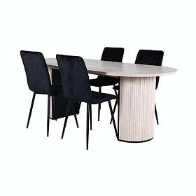 Venture Home Matgrupp med Ovalt Bianca Matbord och 4 Walerina Matstolar i Sammet Dining Table White Wash Black Veneer+Windu GR22442