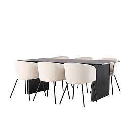 Venture Home Matgrupp Vail med 6 Berit Stolar Sammet Dining Table Black Smoked MDF +Berit Chair Beige Velvet _6 GR22908