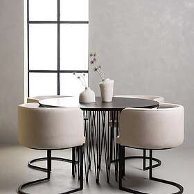 Venture Home Matgrupp Stone Ø120 cm med 4 Simrishamn Stolar round Dining Table Black Mocca Veneer +Simrishman Chair Beige TC-fabric _4 GR230