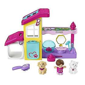 Fisher-Price Little People Barbie-lekset för barn med musik och ljud, två våningar och fyra delar, husdjurspa för lek och skötsel, HJW76