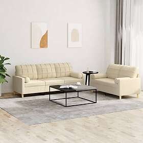 vidaXL Soffgrupp med kuddar 2 delar gräddvit tyg 3201324