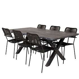 Venture Home Matgrupp Rossi med 6 Leon Karmstolar Rives Dining Table 200*100cm Black Acacia+Lindos Armchair GR19022