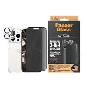 Inskal iPhone 15 Pro PanzerGlass 3-i-1 Bundle m. EasyAligner Privacy Skärmskydd 