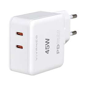 Vivanco 45W Super Fast Dual Charge Väggladdare USB-C PD (Power Delivery)