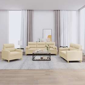 vidaXL Soffgrupp med kuddar 3 delar gräddvit tyg 3201554