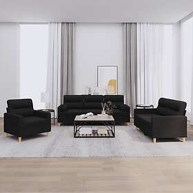 vidaXL Soffgrupp med kuddar 3 delar svart tyg 3201556