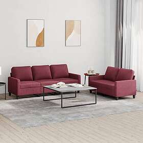 vidaXL Soffgrupp med dynor 2 delar Vinröd tyg 3201466
