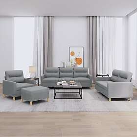 vidaXL Soffgrupp med dynor 4 delar Ljusgrå tyg 3201544